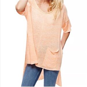 Free People Melange hi-lo linen blend slouchy oversized blouse in orange